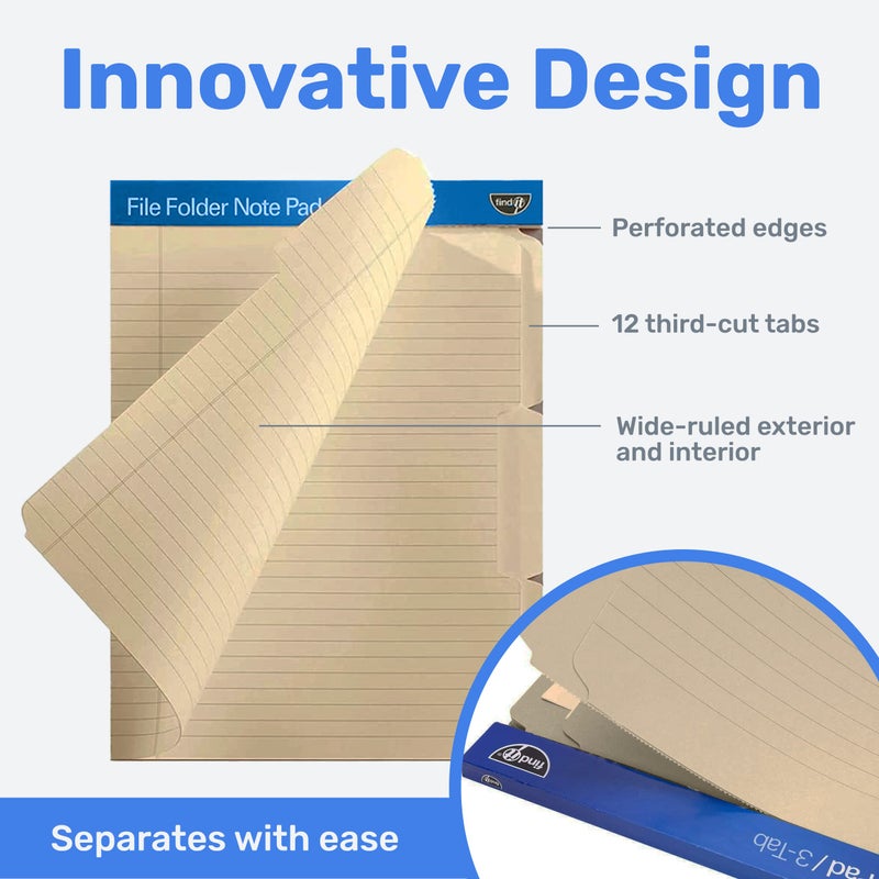 Find It File Folder Notepad - Pack of 12-9.5 x 12.5 Inch Notebook Organizer Folders for Filing, Document, and Clipboard Organization - Manila - Image 3